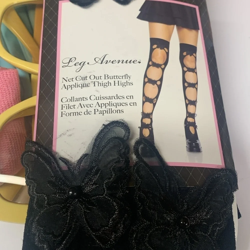 Free people thigh high butterfly cut out appliqué leg Avenue new black